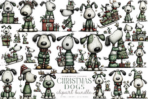 Whimsical Christmas Dogs Clipart, an Illustration by SinaCreation