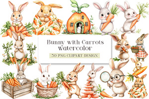 Hand-Painted Bunny with Carrots, an Illustration by DreamArtGraphic