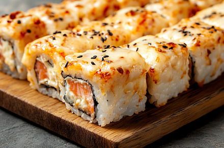 Fresh tasty sushi rolls of japanese cuisine, a Food & Drink Photo by AlyaAnd