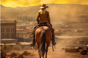 Cowboy Woman On Horse Wild West