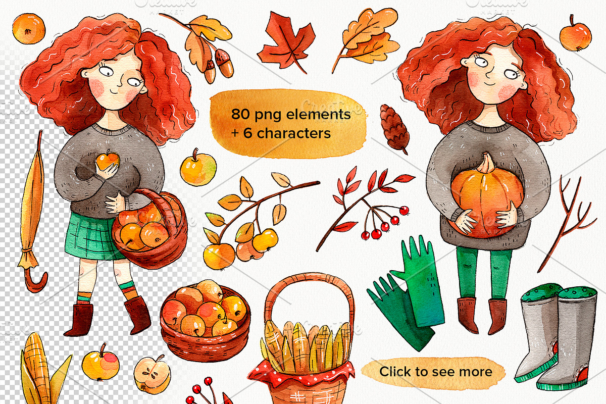 Autumn Watercolor bundle, an Animal Illustration by Ekaterina Goncharova (Photo 3 of 13)