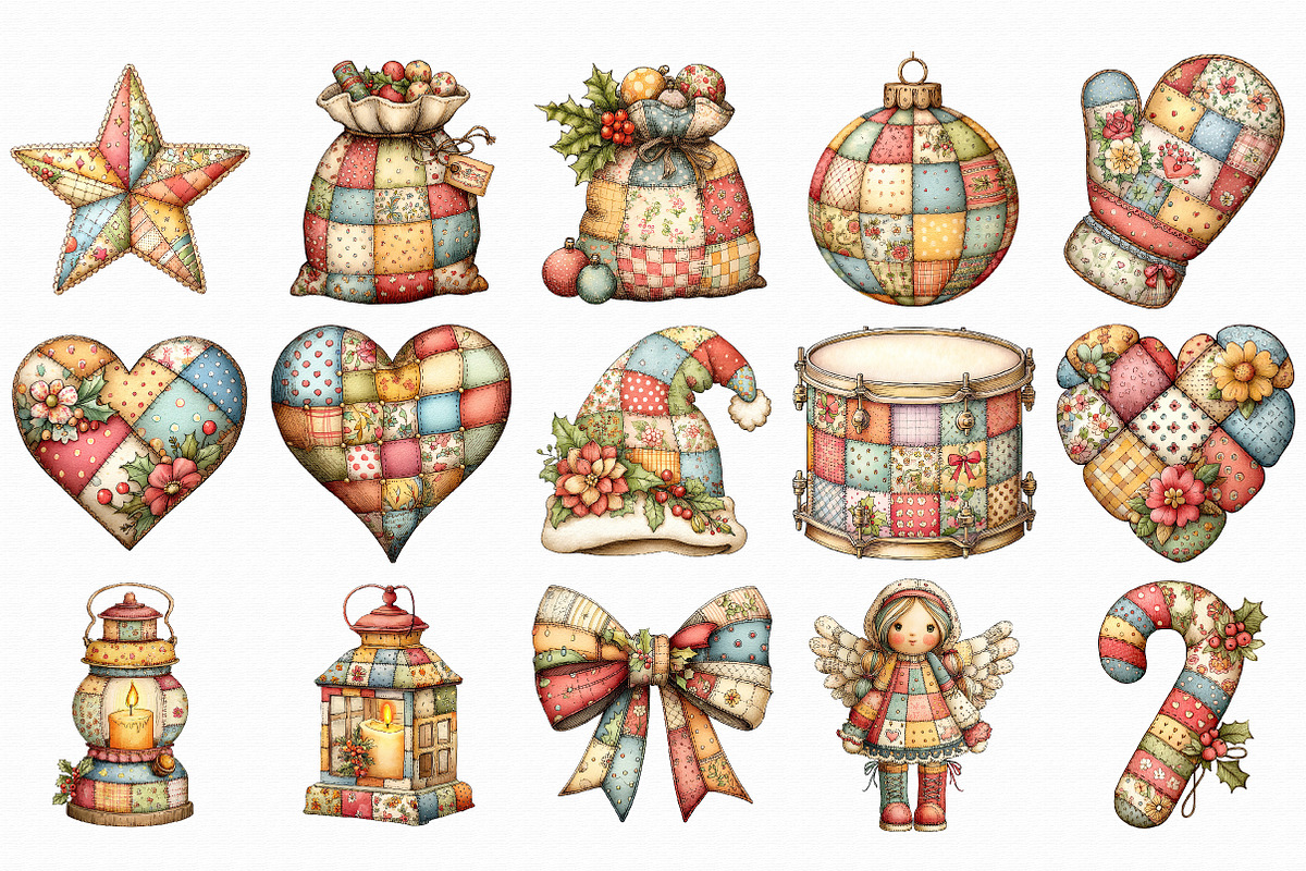 Patchwork Christmas Clipart Bundle P, an Illustration by Libby Wishes (Photo 2 of 7)