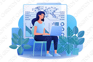 Finance Analysis Woman Remote, a Person Illustration by Christos Georghiou