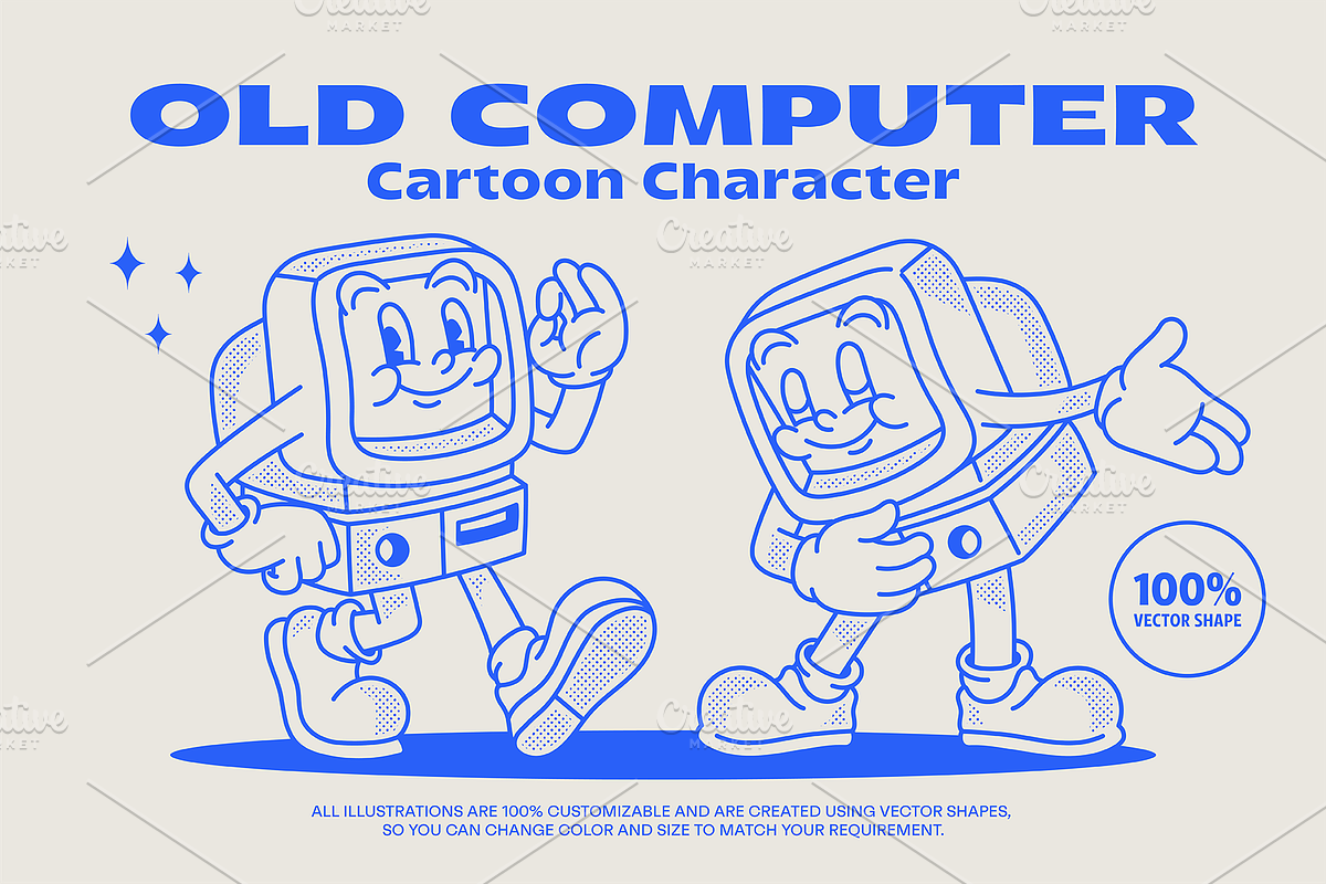 Old Computer Cartoon Illustration, a Technology Illustration by ™Creasi (Photo 1 of 7)
