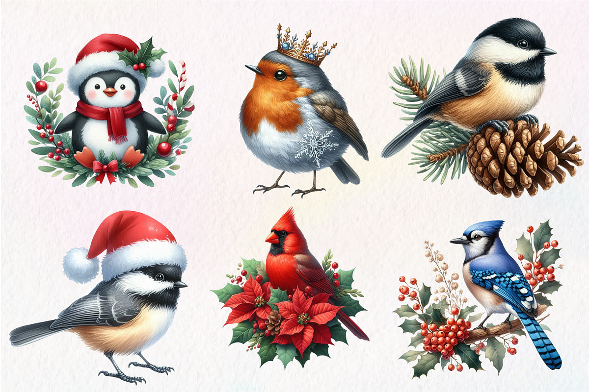 Christmas Birds Clipart, an Illustration by Dream Creation (Photo 7 of 7)