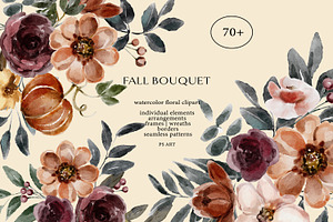 Watercolor Fall Flowers Clipart Set