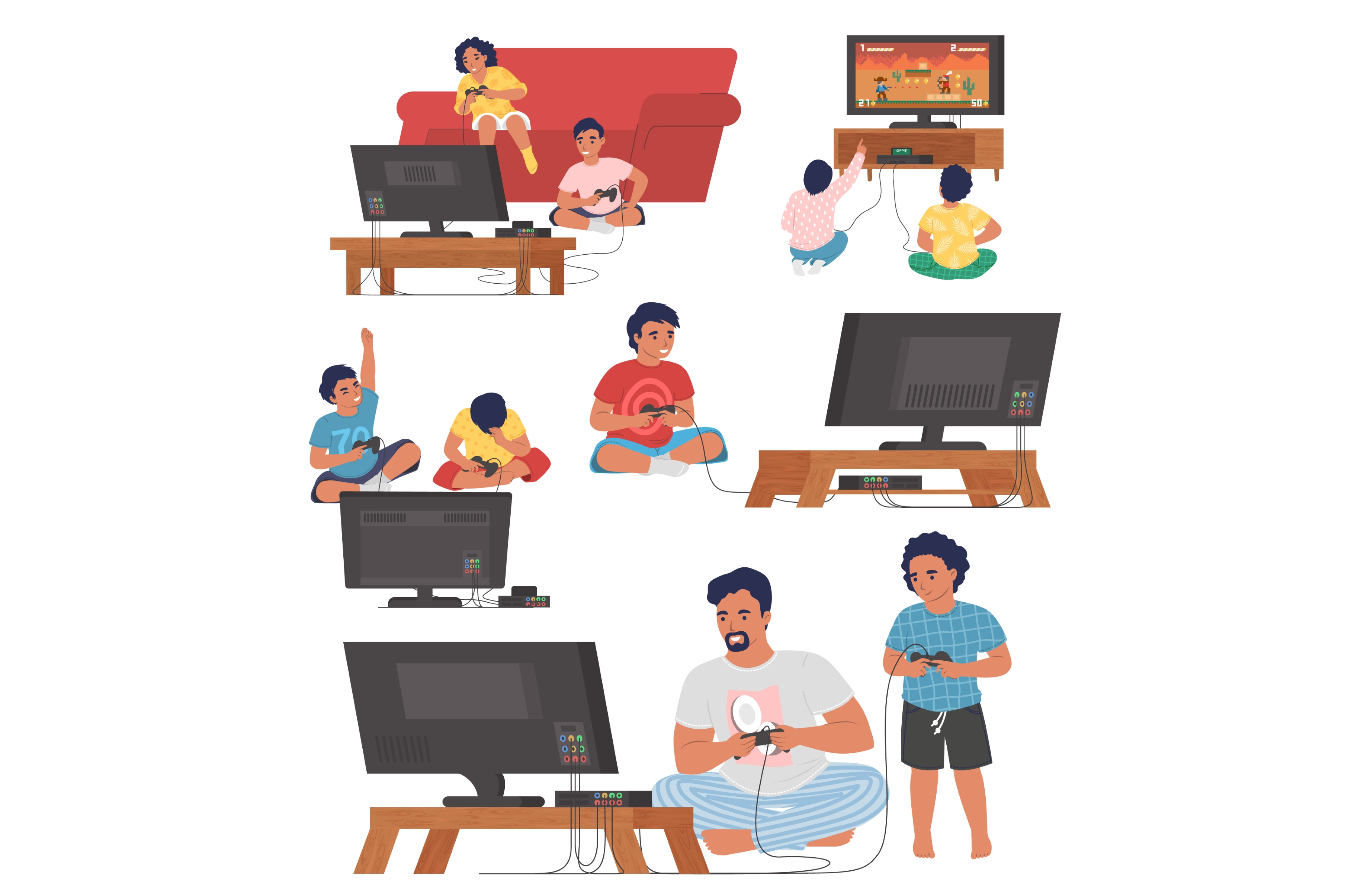 Gamers playing console video games, a Person Illustration by Siberian Art