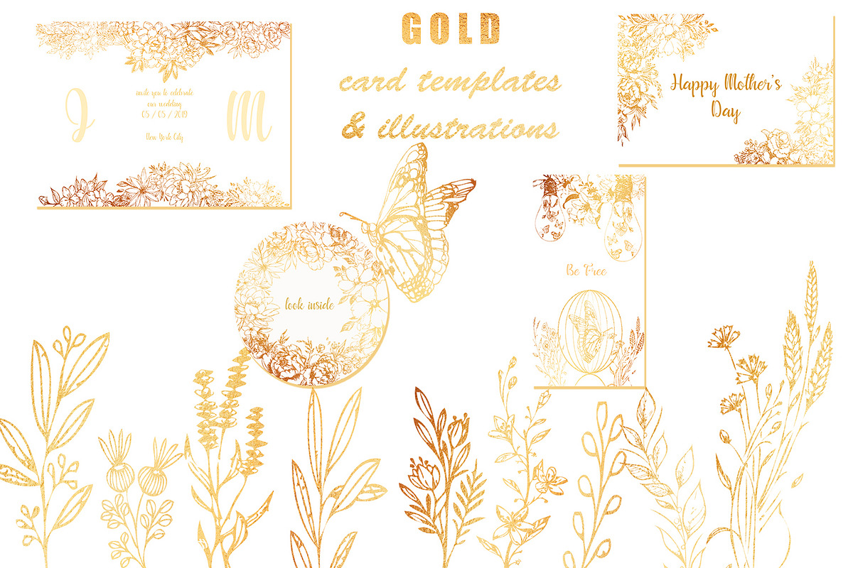 Gold Card templates and floral items, a Card Template by AnastasiyaOleynik (Photo 1 of 9)