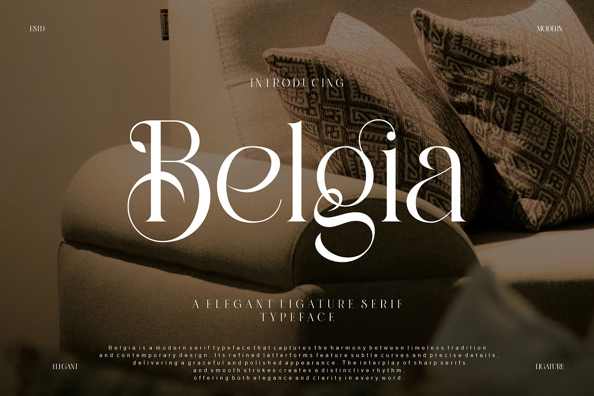 Belgia Elegant Ligature Serif, a Serif Font by Alfinart (Photo 1 of 8)