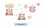Watercolor Birthday Bear, a Decorative Illustration by MilaCreator (Thumbnail 4 of 6)