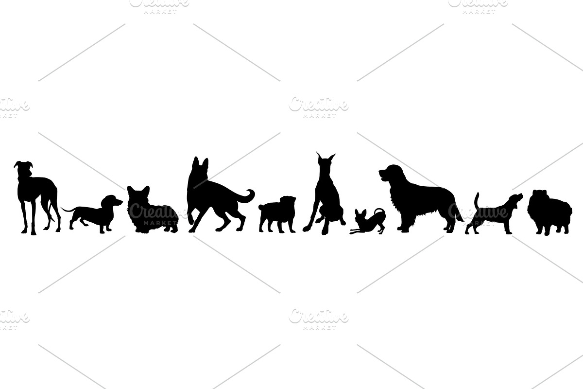 Dog breeds silhouettes collection, an Animal Illustration by Elen_Art