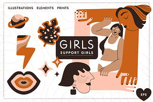 Girls support. Illustration set.