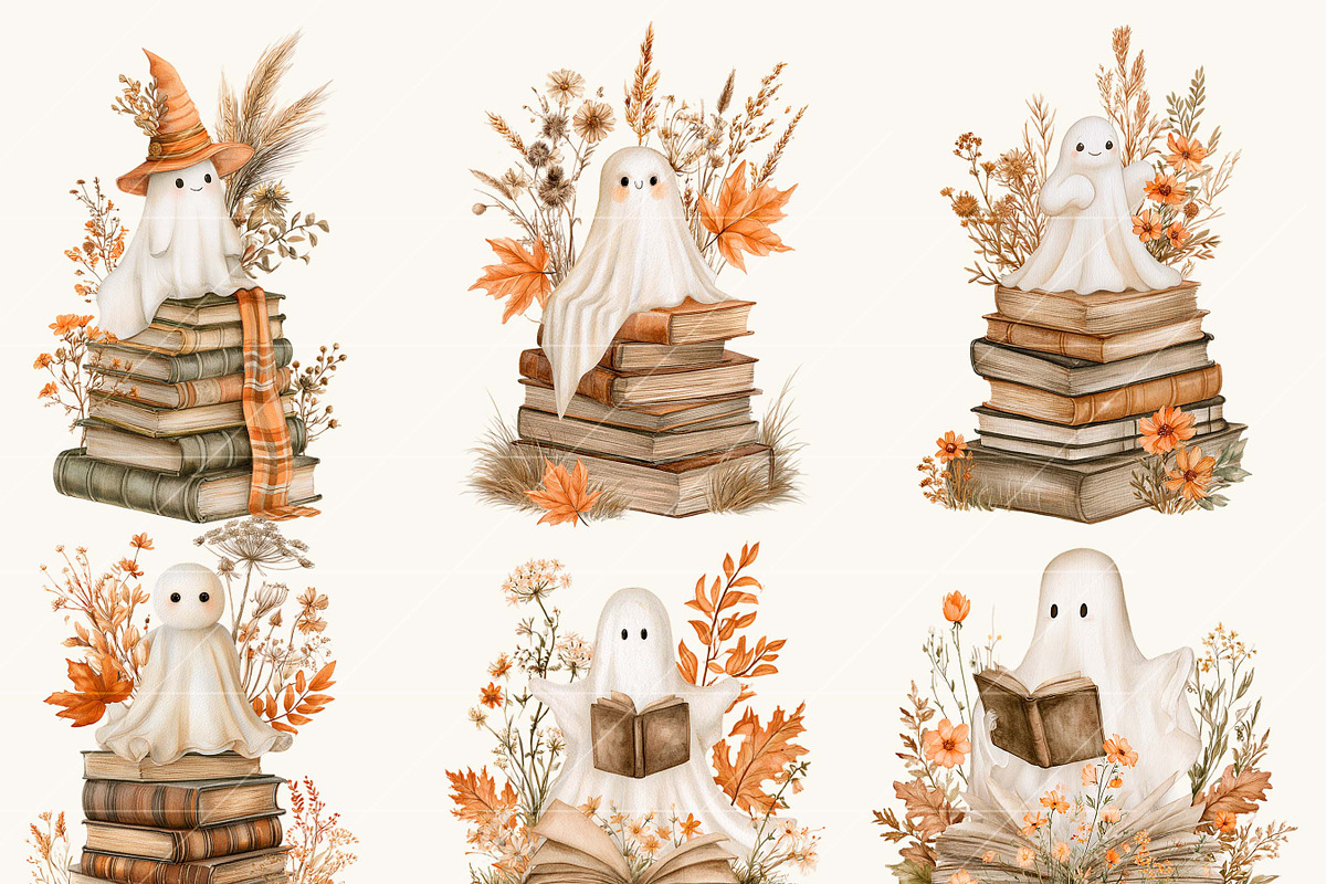 Cute Ghost Halloween Clipart Bundle, a Seasonal Illustration by BusyDaydesign (Photo 5 of 9)