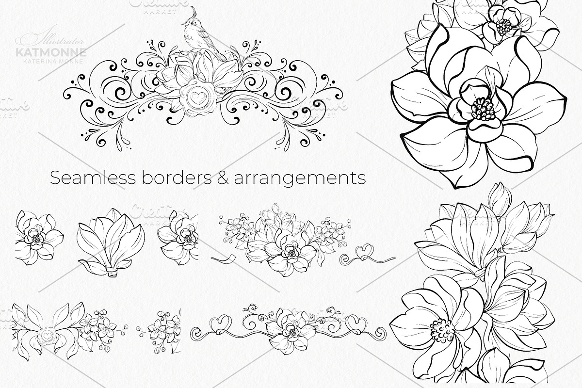 Magnolia Line Art Botanical Vector, a Decorative Illustration by katmonne (Photo 9 of 13)