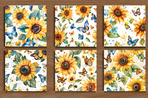 Watercolor Sunflower Butterfly Patte