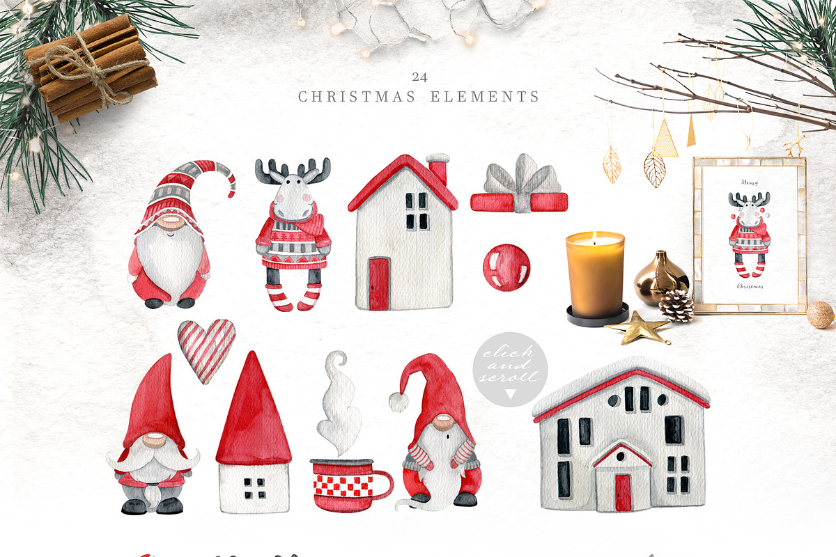 Watercolor Christmas gnomes, an Illustration by JuliaBadeeva (Photo 4 of 7)
