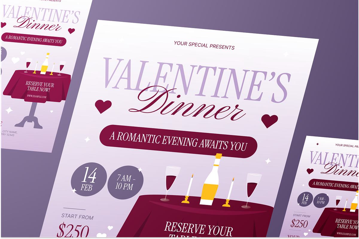 Valentine Dinner Flyer Set, a Flyer Template by Annora Studio (Photo 3 of 6)