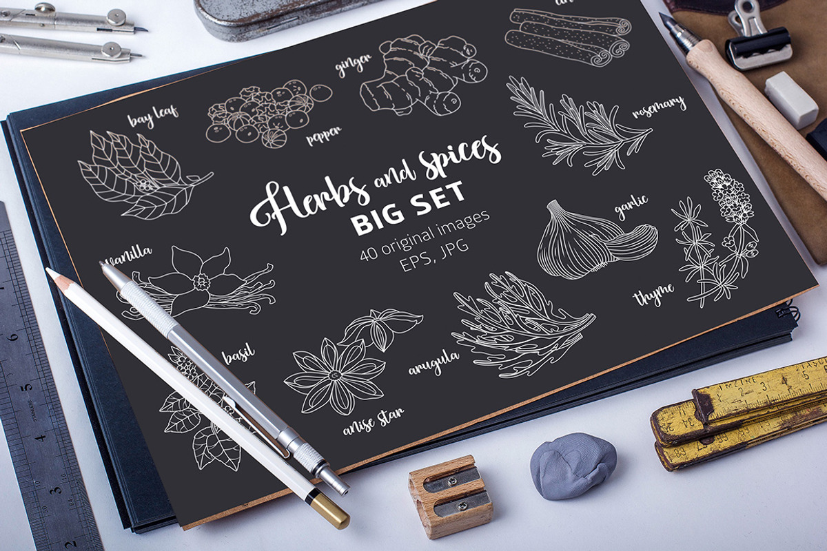 40 spices and herbs on dark, a Food Illustration by Primula`s shop (Photo 1 of 2)