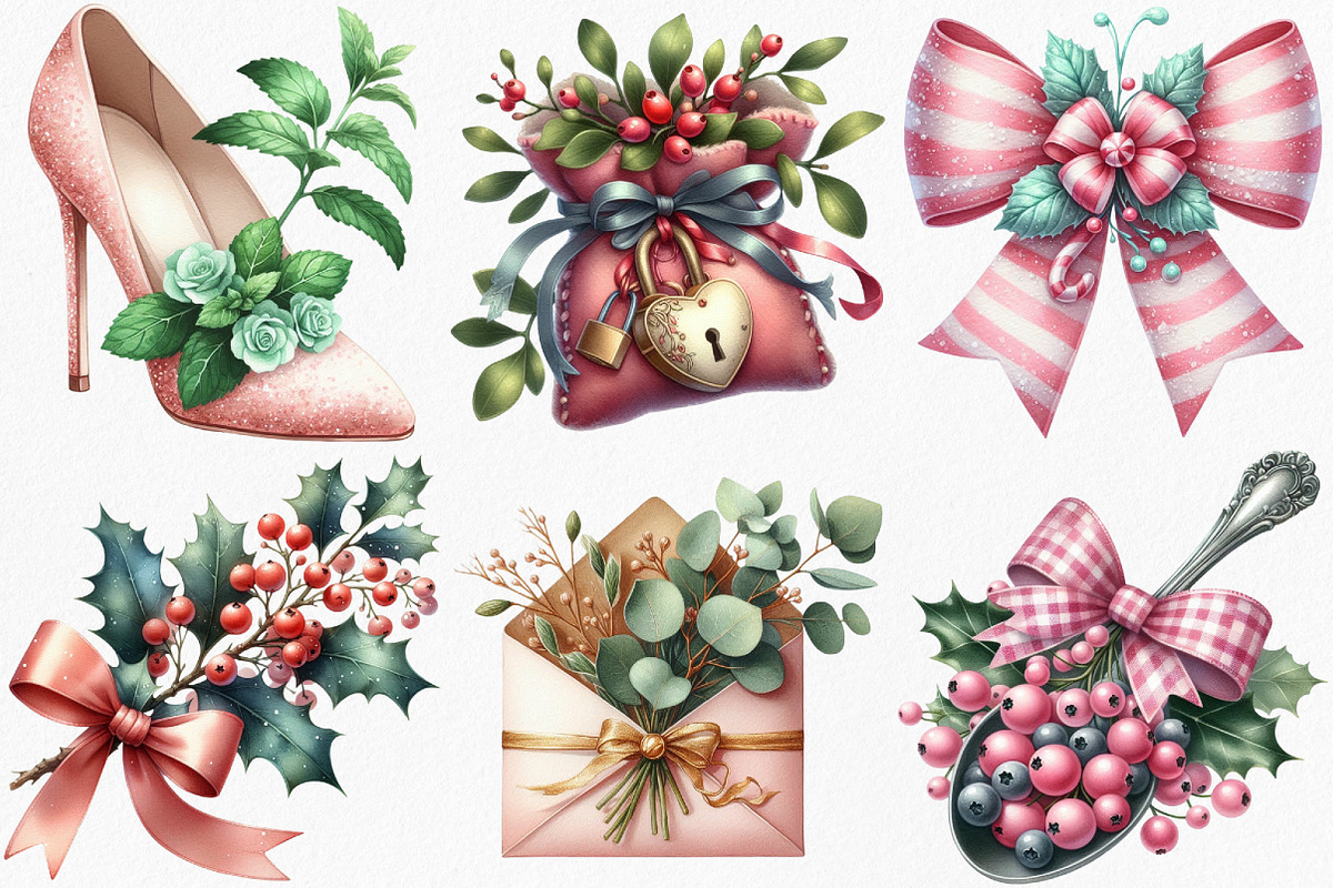 Coquette Christmas Herbs Clipart, an Illustration by Canvas Craft (Photo 3 of 11)