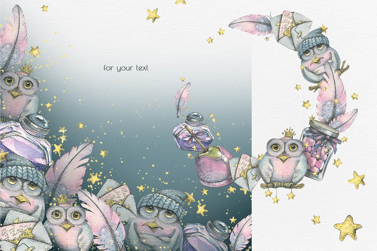 Magic Owls Winter Clipart Watercolor, an Illustration by NATASHA CHU (Photo 5 of 9)