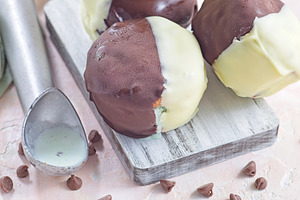 Dark and white chocolate covered ice cream sandwiches, mint chocolate chips ice, a Food & Drink Photo by iuliia_n