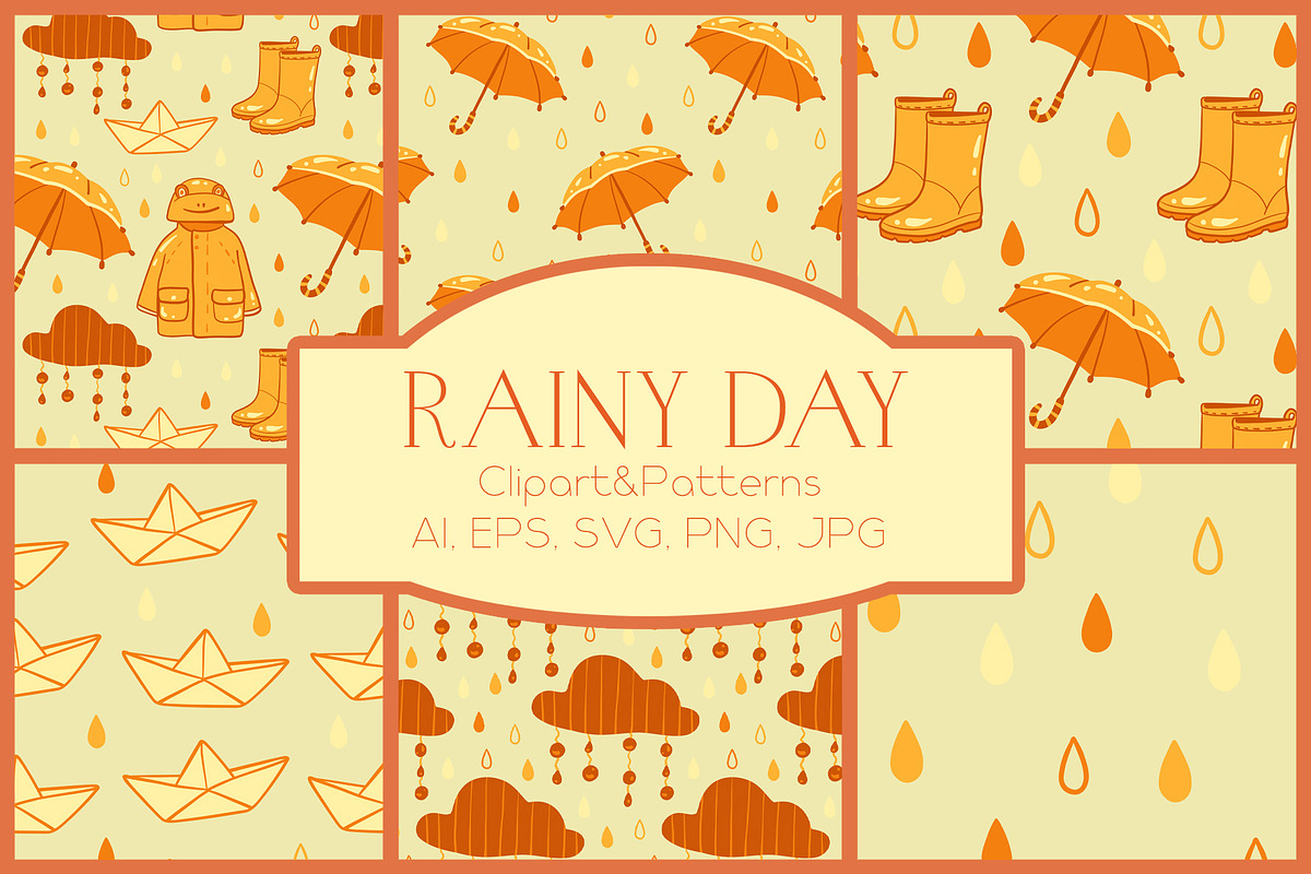 Rainy day vector Clipart & Patterns, a Seasonal Illustration by Carpet Tapete Pretzel (Photo 1 of 9)