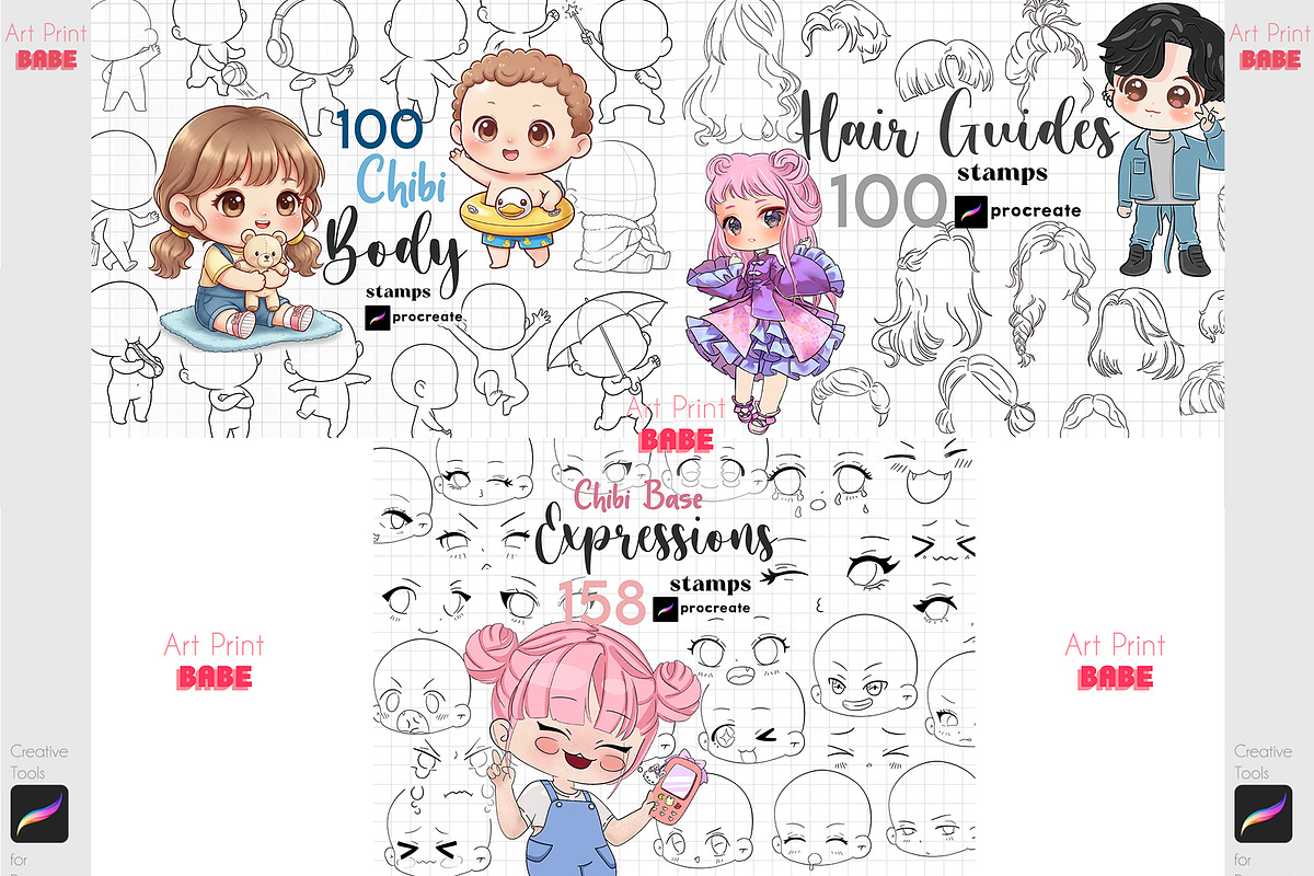 Procreate Chibi Maker Beginner Brush, a Brush Add-On by ArtPrintBabe