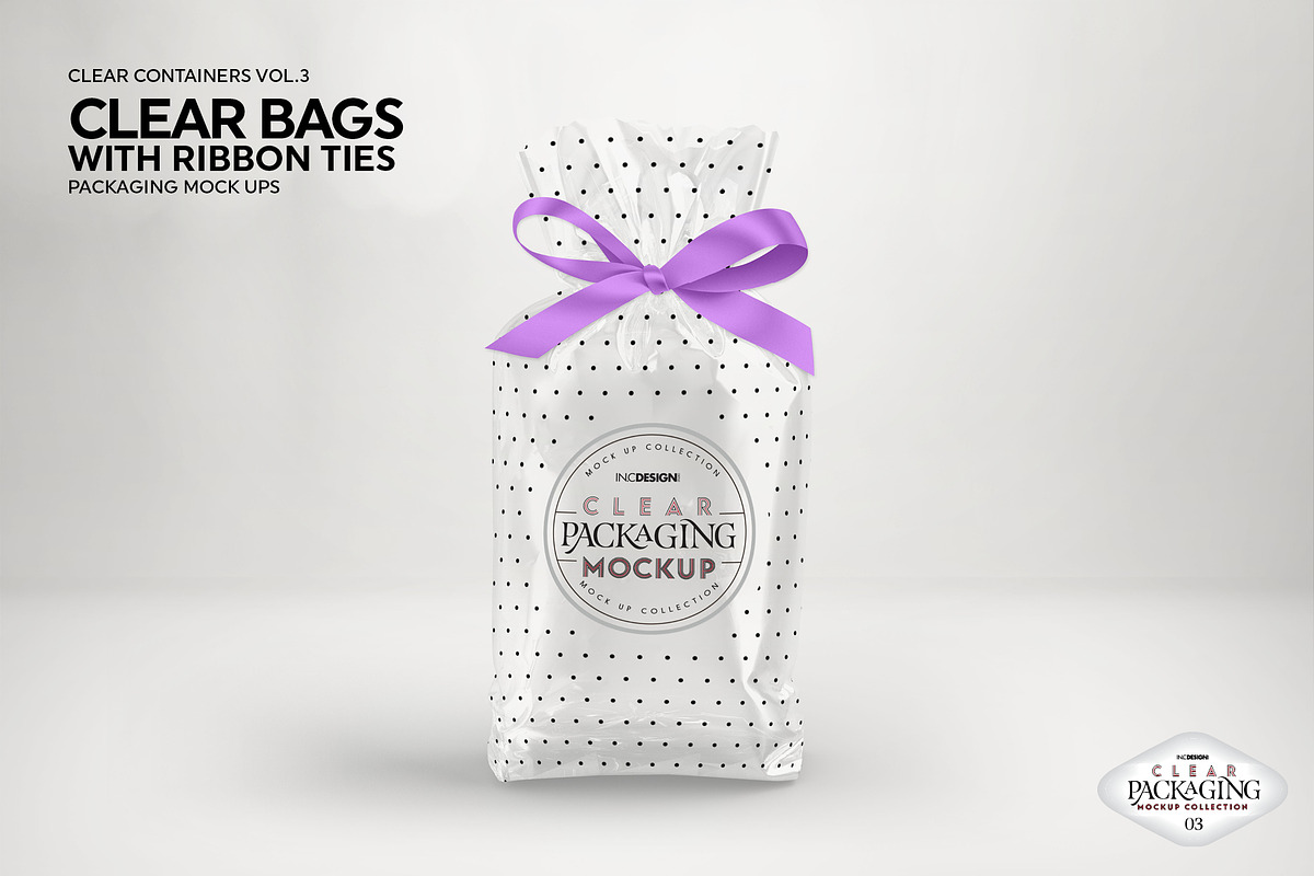 Clear Candy Bags with Ribbon Mockup, a Cups & Container Mockup by INCDesign (Photo 6 of 10)