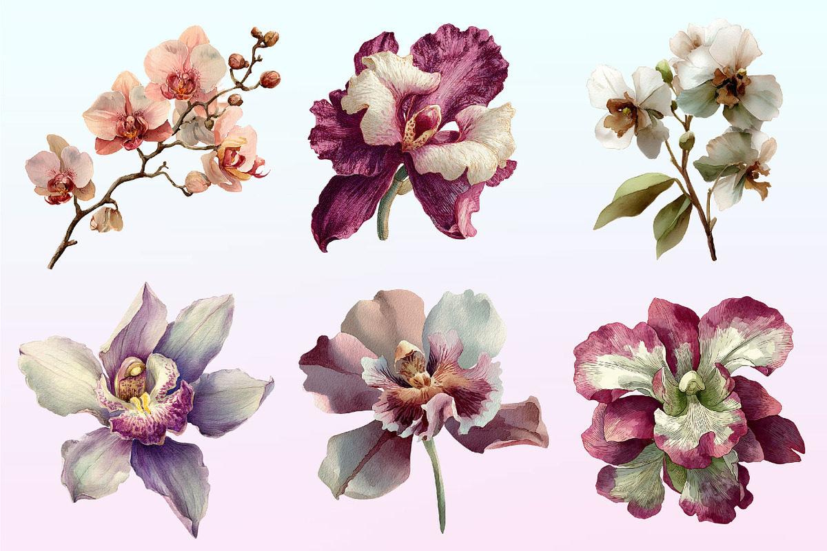Watercolor Orchid Flowers Clipart, a Graphic by CitraGraphics (Photo 3 of 4)
