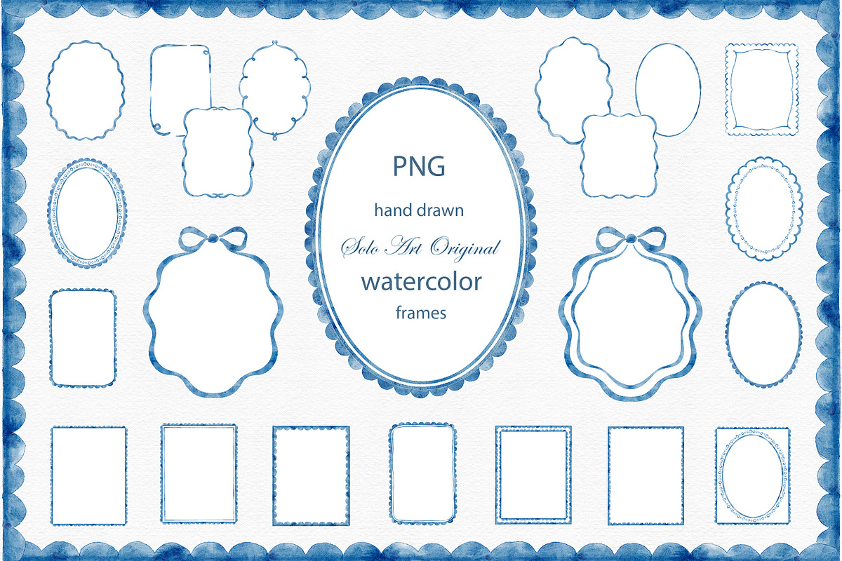 Frames and Borders-Blue Watercolor, an Object Graphic by Solo Art Original (Photo 1 of 8)