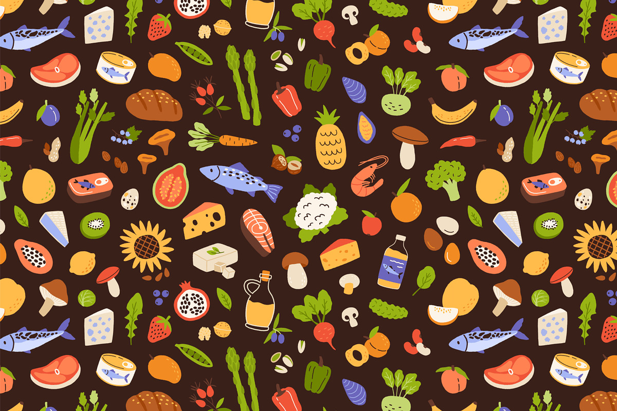 Healthy food seamless patterns, a Pattern Graphic by Good Studio (Photo 3 of 12)