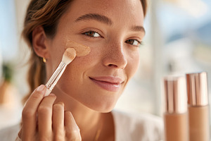 Woman applying foundation with a brush, a Beauty & Fashion Photo by AlyaAnd