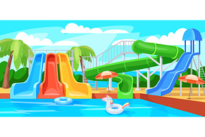 Cartoon aquapark. Waterpark swimming, an Illustration by Stock-Smart-Start