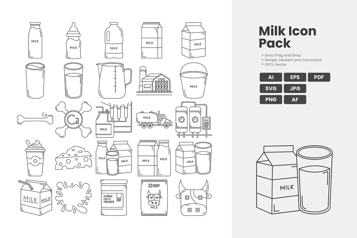 Milk Icon Pack, an Outline Icon by erifqizeicon (Photo 2 of 3)