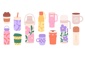 Reusable mug. Thermo mugs, thermos, a Food Illustration by LadadikArt
