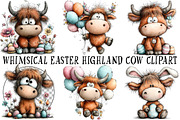 Whimsical Easter Highland Cow Clipar, an Illustration by OK Design (Thumbnail 2 of 6)