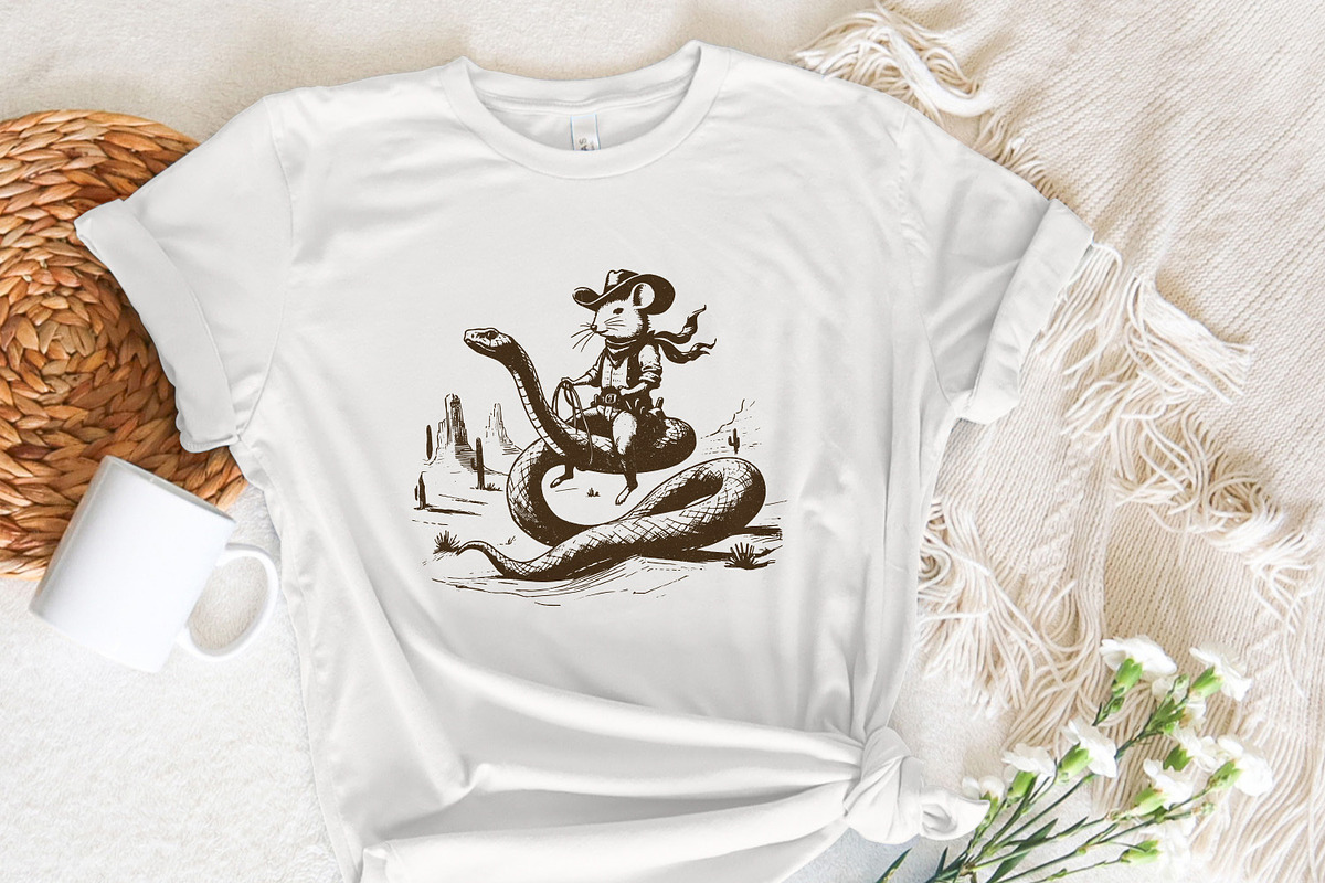 Mouse Cowboy riding Snake PNG, an Illustration by SharpMarketplace