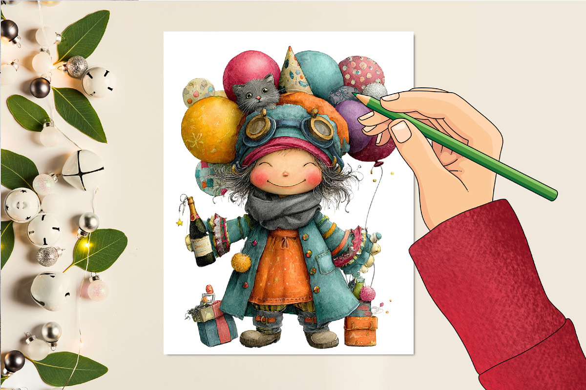 Happy New Year Girl Clipart, an Illustration by DreamCafeArt (Photo 6 of 6)