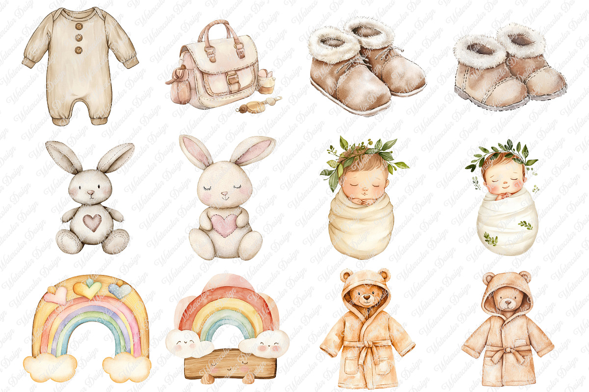 Neutral Baby Watercolor Clipart, an Illustration by Watercolor design (Photo 2 of 11)