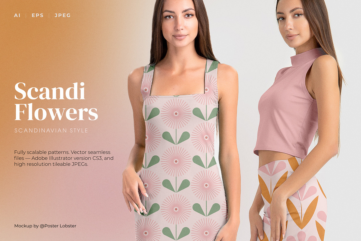 Scandi Retro Flowers patterns, a Pattern Graphic by Designnina Shop (Photo 6 of 10)
