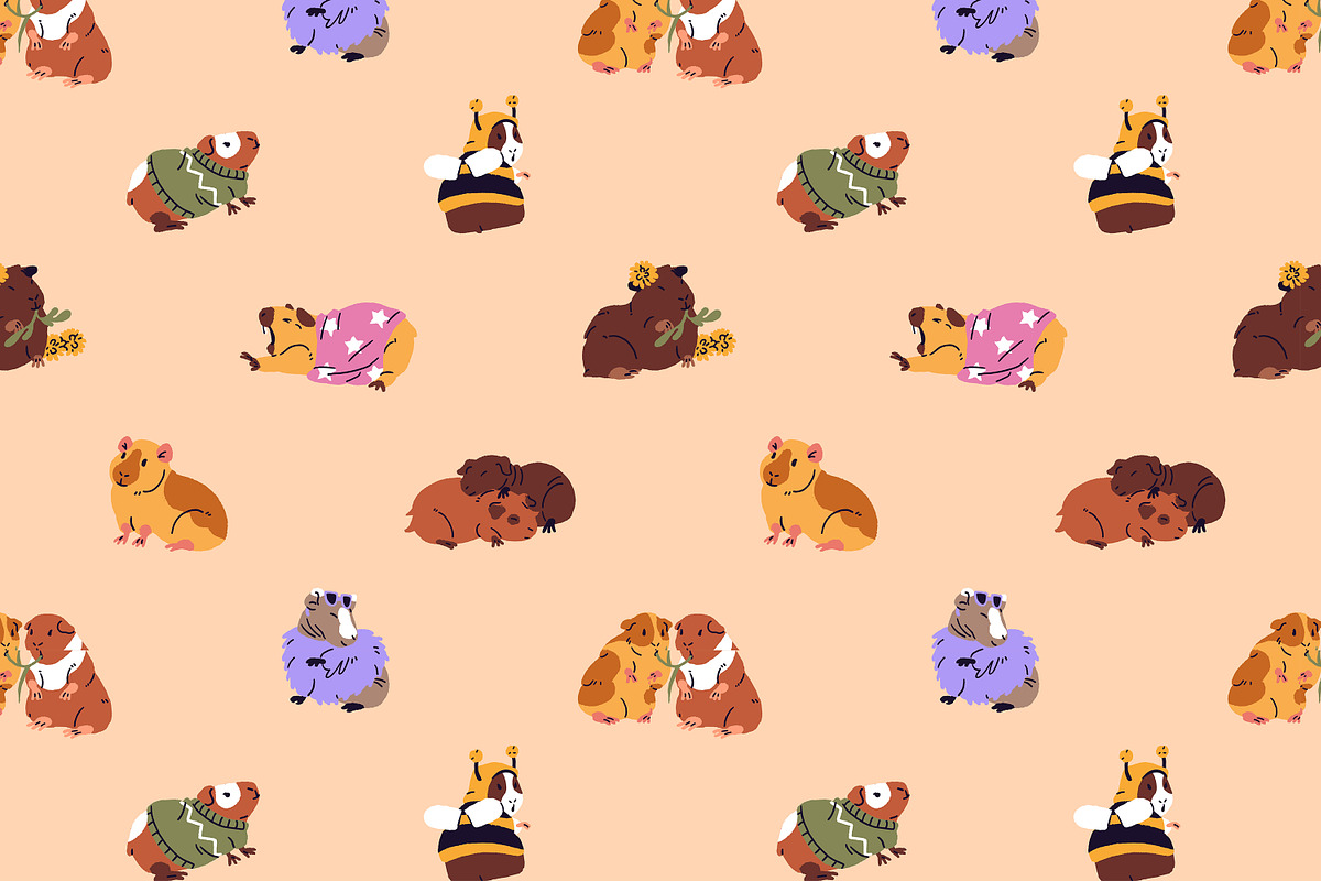 Funny guinea pigs set + patterns, an Animal Illustration by PaperTrident (Photo 3 of 5)