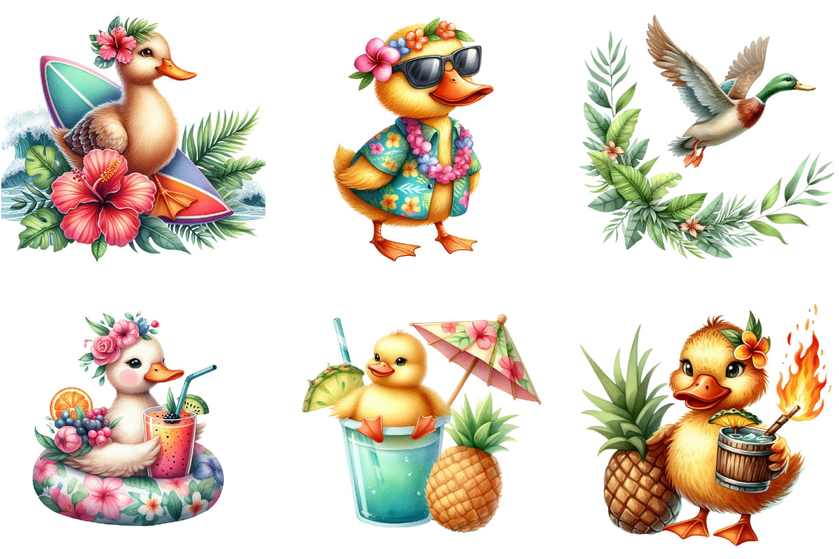 Duck Clipart, Hawaiian Clipart, Trop, an Illustration by DreamArtGraphic (Photo 3 of 4)