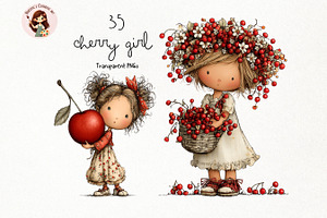 Cherry Girl Watercolor Clipart, a Person Illustration by Nicolle's Colorful Art