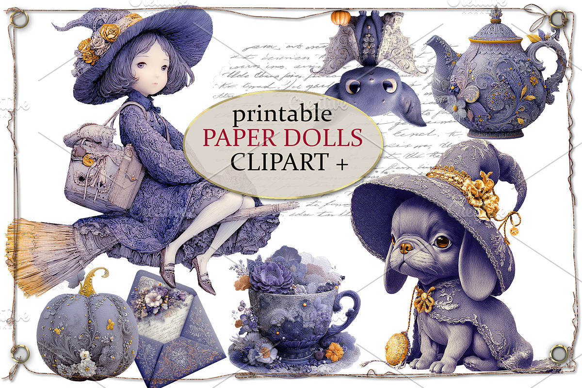 Cute Purple Witch Dolls Clipart, an Object Graphic by Area (Photo 8 of 10)