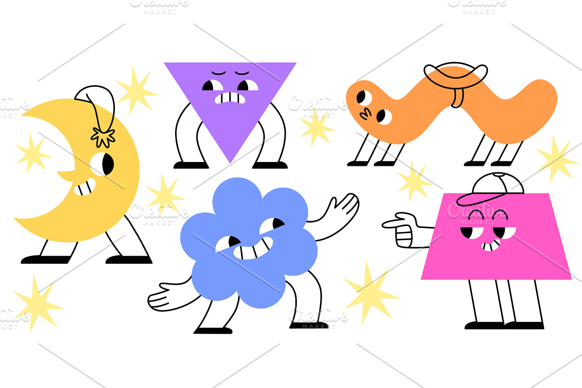 Geometric shape mascots set isolated, an Education Illustration by art PVP - market