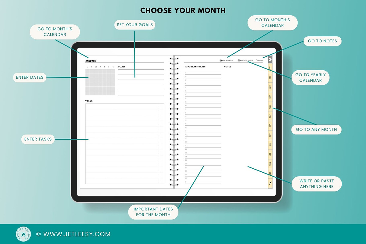 Undated Digital Planner Ipad, an App Template by Traveling Designer (Photo 2 of 4)