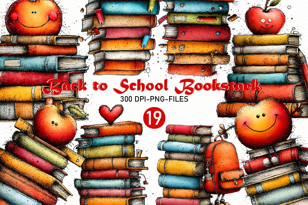 Back to School Book Stack Clipart, a Seasonal Illustration by Designworld (Photo 1 of 8)