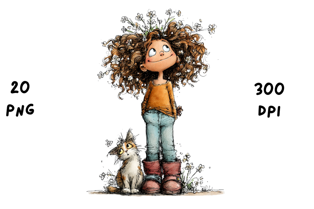 Whimsical Floral Girl & Kitten, an Animal Illustration by GiraffeCreative (Photo 18 of 20)
