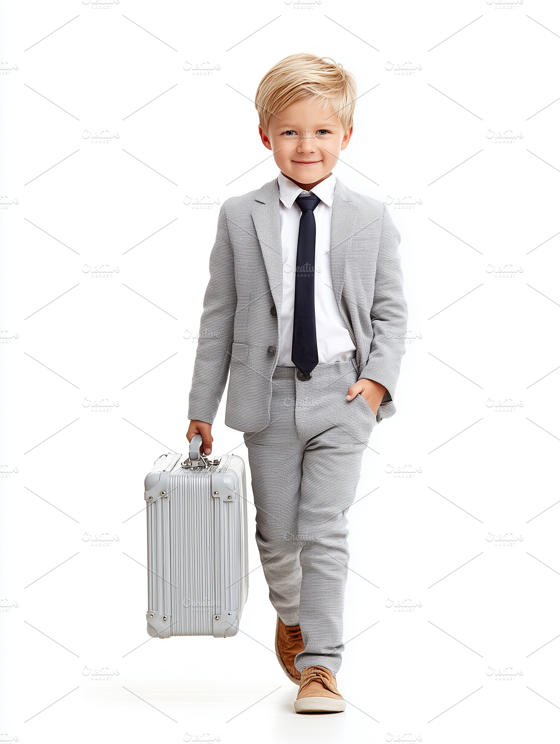 Adorable young boy in a stylish gray, a Business Photo by MistyDay