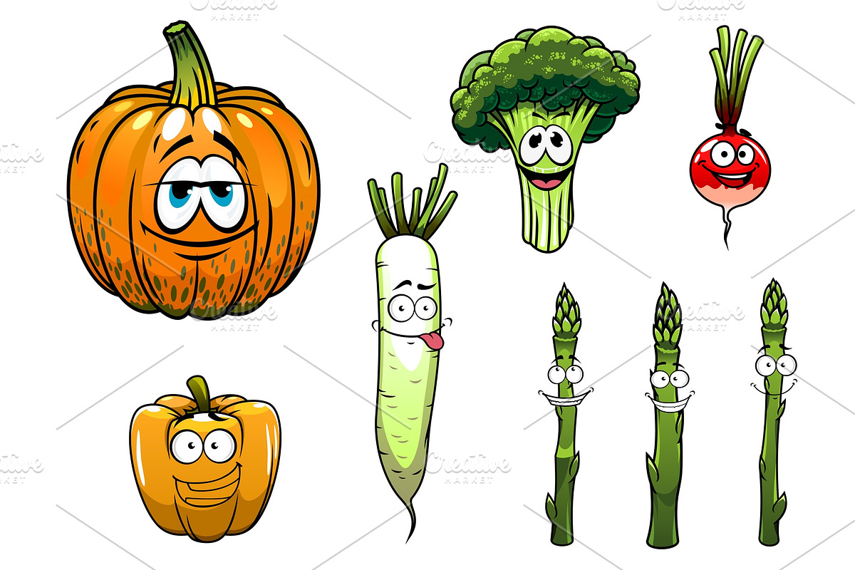 Cartoon vegetables characters, an Object Graphic by Vector Tradition (Photo 3 of 3)